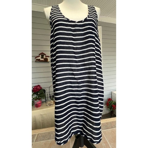 J. Crew Worn twice Navy-White Striped Tank Racerback Mini Dress Cotton Size M - Picture 1 of 9